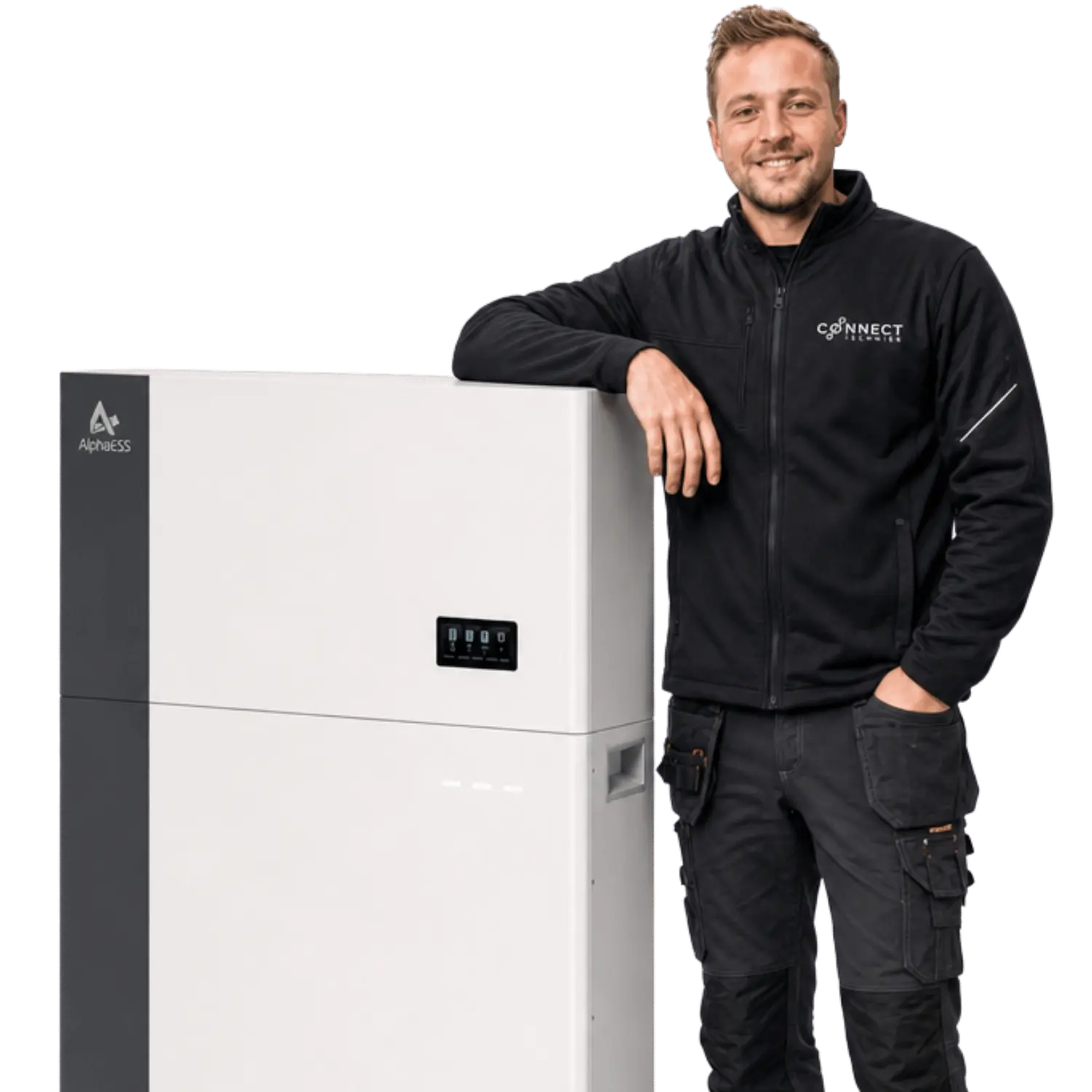 Connect Techniek monteur installeert AlphaESS thuisbatterij